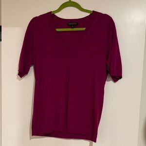 Banana Republic Women's Raspberry 100% Wool V-Neck Lightweight Sweater